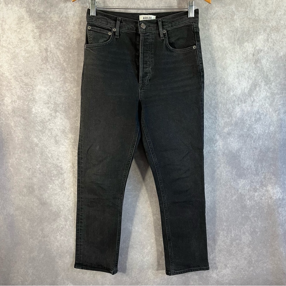 Agolde‎ Riley Jeans Womens 26 Black Denim Straight High Rise Button Fly Casual
